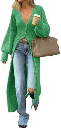 Saodimallsu Womens Long Cardigans V Neck Button Down Chunky Knit Dusters Sweater Coat Fall Trendy... | Amazon (US)