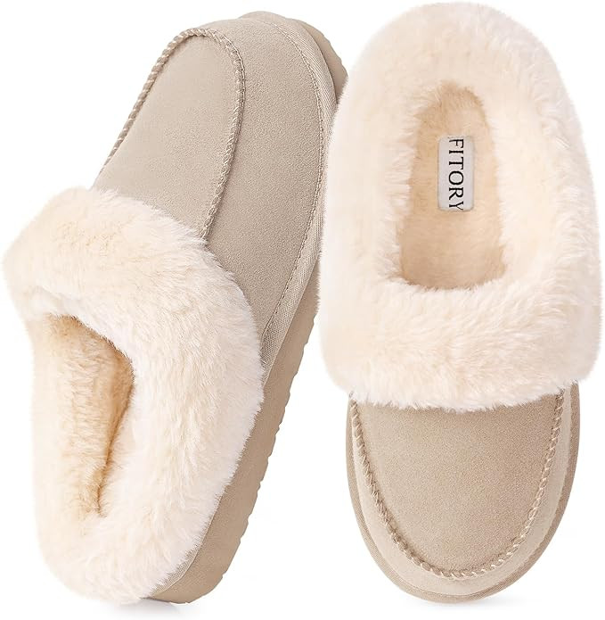 FITORY Women’s Winter Faux Fur Slippers，Easy to Wear Plush House Shoes Size 6-11 | Amazon (US)