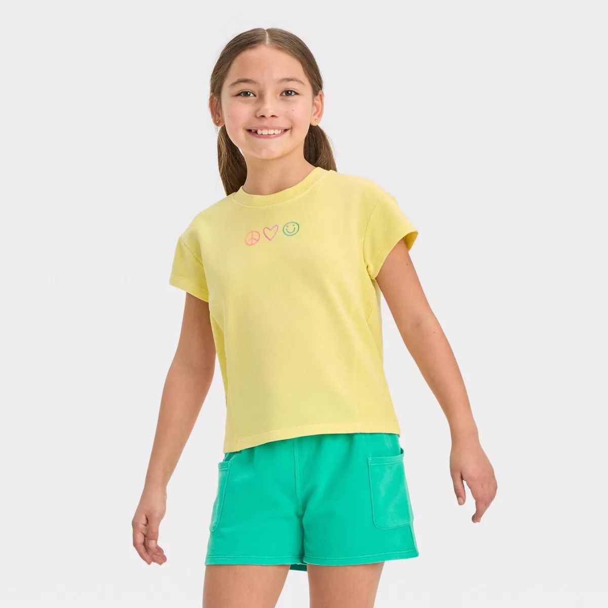 Girls' Short Sleeve Icons French Terry Washed Top - Cat & Jack™ | Target