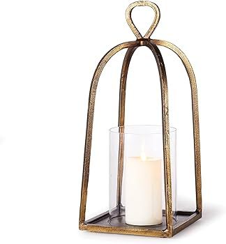 Elegant Minimalist Bronze Hurricane Pillar Candle Lantern Simple Dome Metal | Amazon (US)