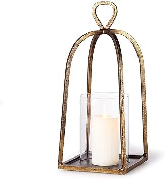 Elegant Minimalist Bronze Hurricane Pillar Candle Lantern Simple Dome Metal | Amazon (US)
