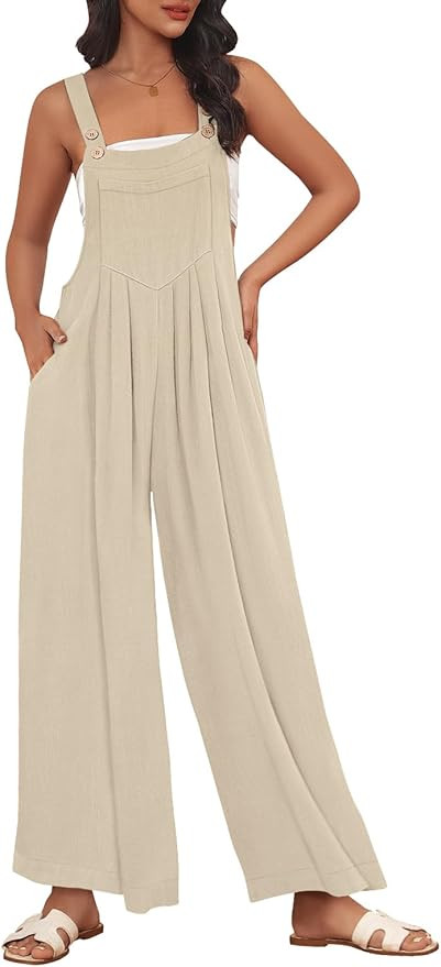 AUTOMET Womens Jumpsuits Overalls Wide Leg Casual Summer Outfits Rompers Jumpers Sleeveless Strap... | Amazon (US)