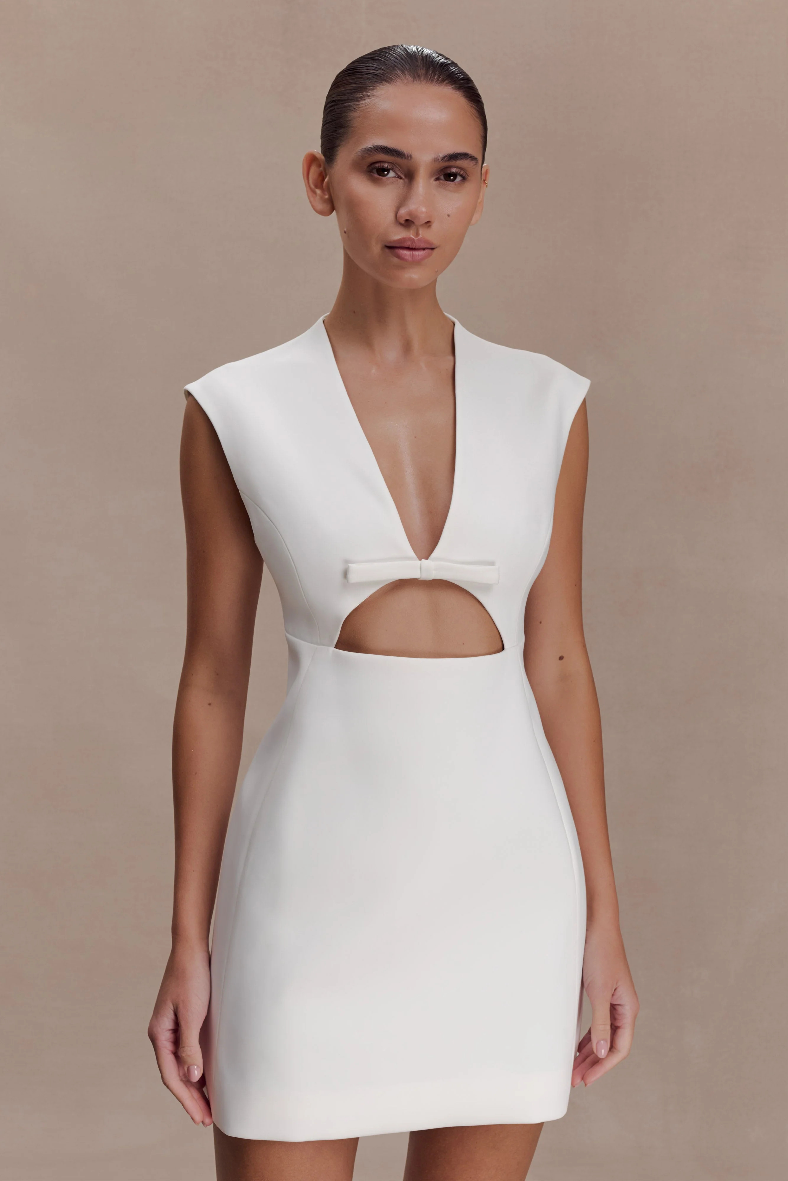 Cut Out Suiting Mini Dress - Ivory | MESHKI US