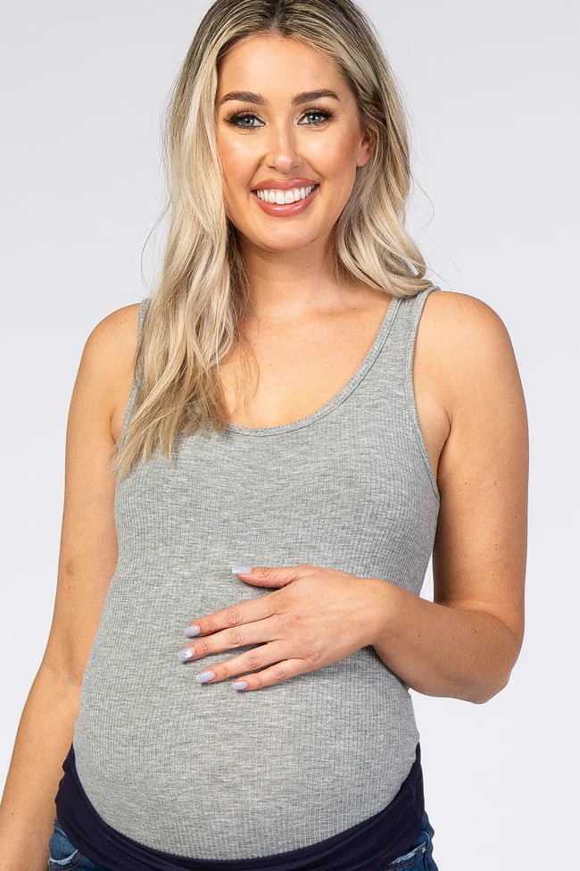 Heather Grey Sleeveless Ribbed Maternity Bodysuit | PinkBlush Maternity