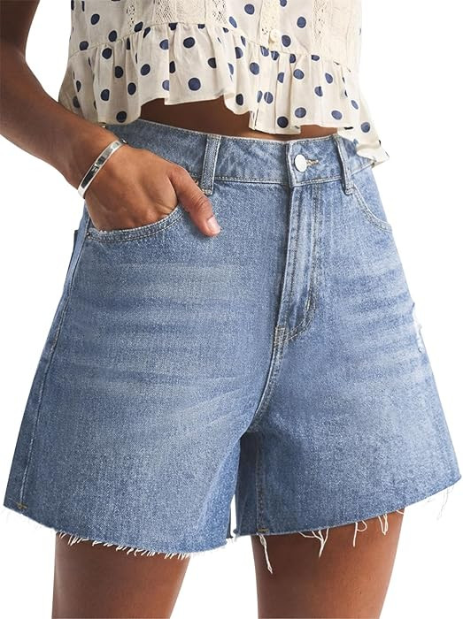 PINKMSTYLE Jean Shorts for Women High Waisted Casual Ripped Denim Short Frayed Hem Summer Trendy ... | Amazon (US)