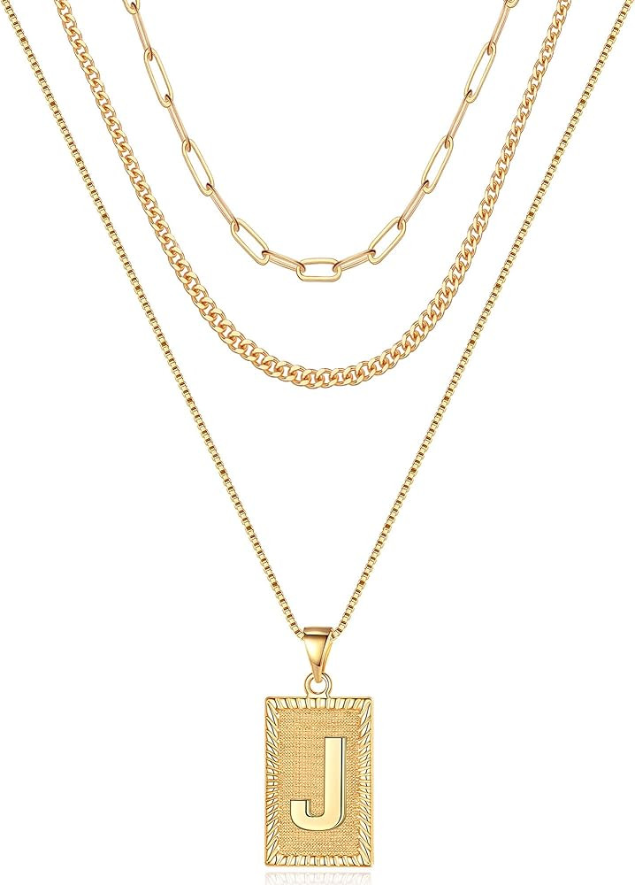 Gold Layered Initial Necklaces for Women, 14K Gold Plated Paperclip Cuban Chain Choker Necklace L... | Amazon (US)