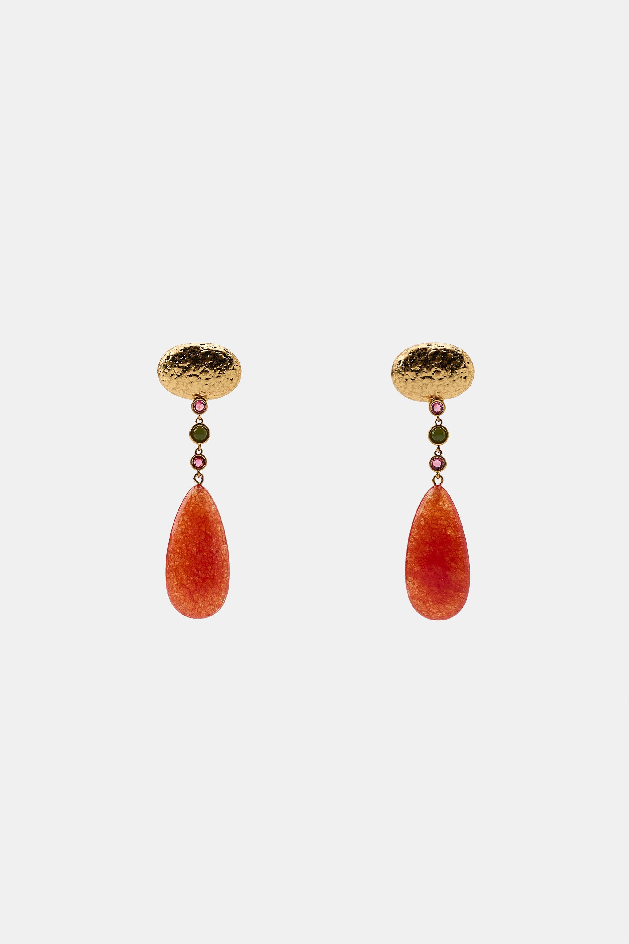 BUTTON STONE EARRINGS | Zara US