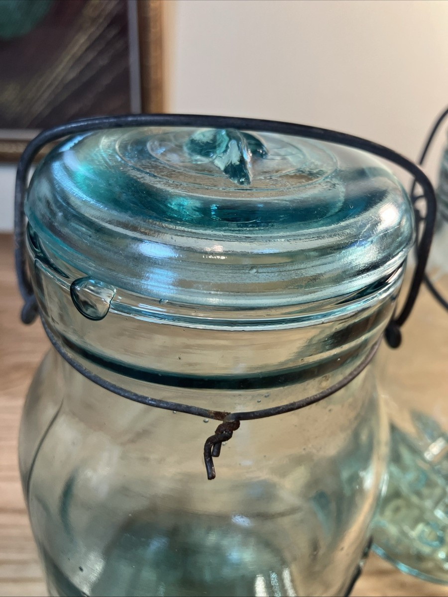 Pair of Vintage QT Atlas E-Z Seal Aqua Glass Canning Jars/Wire Bail | eBay | eBay US