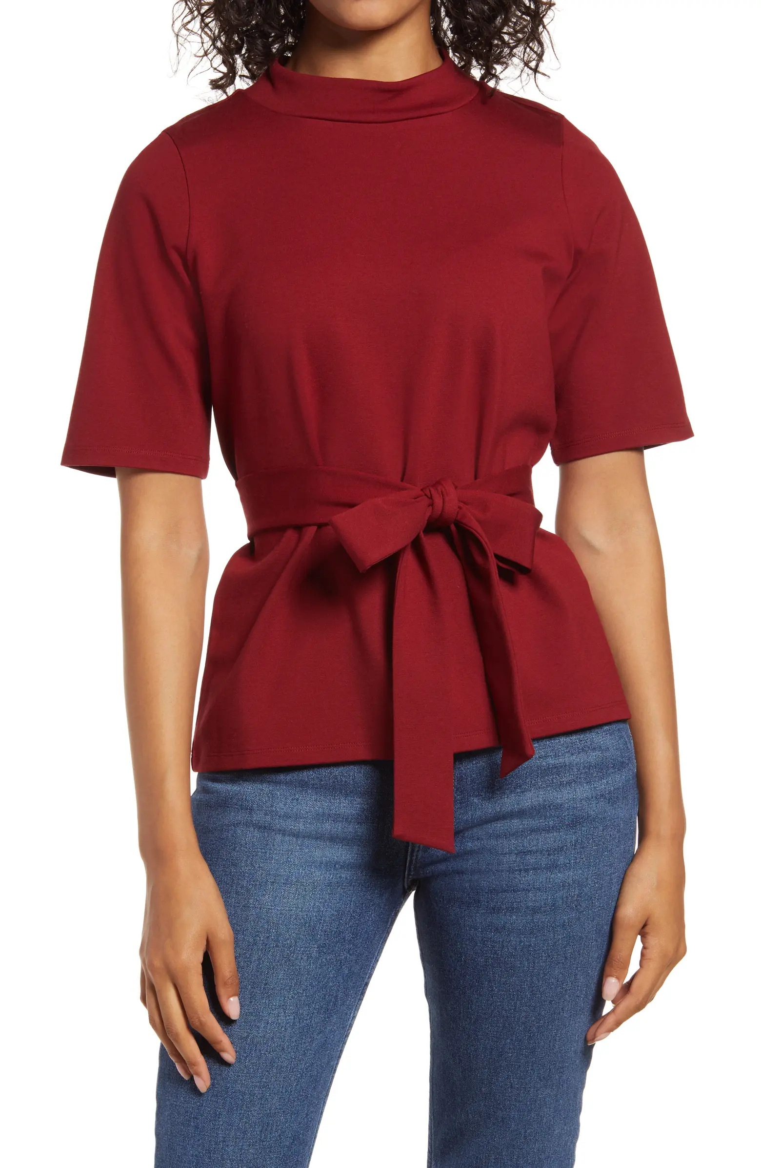 Tie Waist Mock Neck Top | Nordstrom