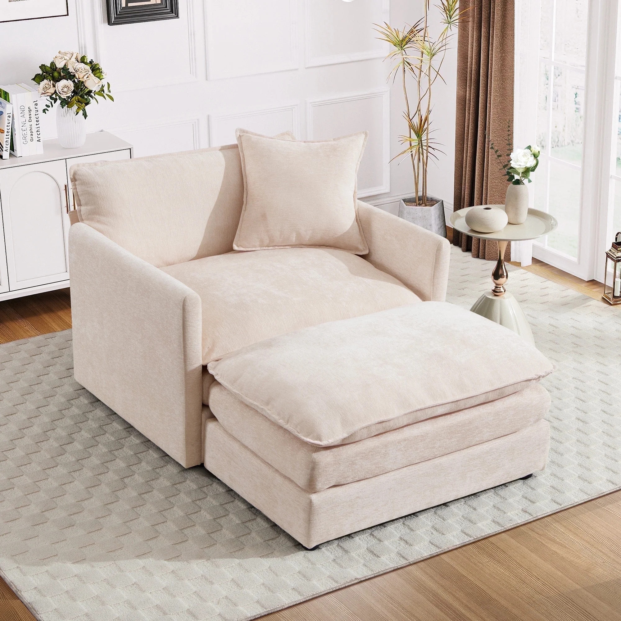 Muumblus Oversized Lounge Chair with Ottoman, Plush Cloud Accent Armchair for Living Room, Beige ... | Walmart (US)