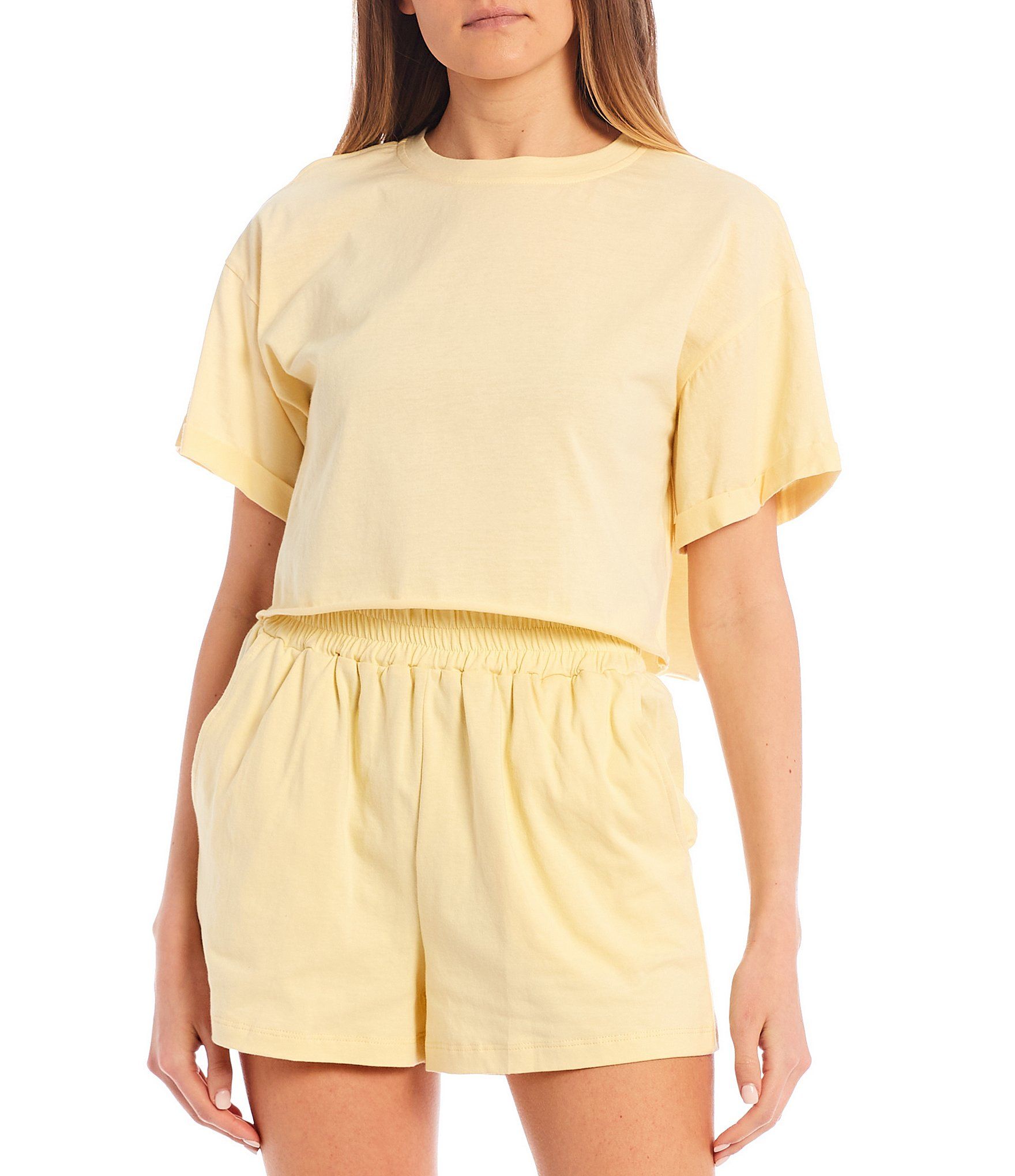 Coordinating Rolled Cuff Short Sleeve Cropped Tee | Dillards