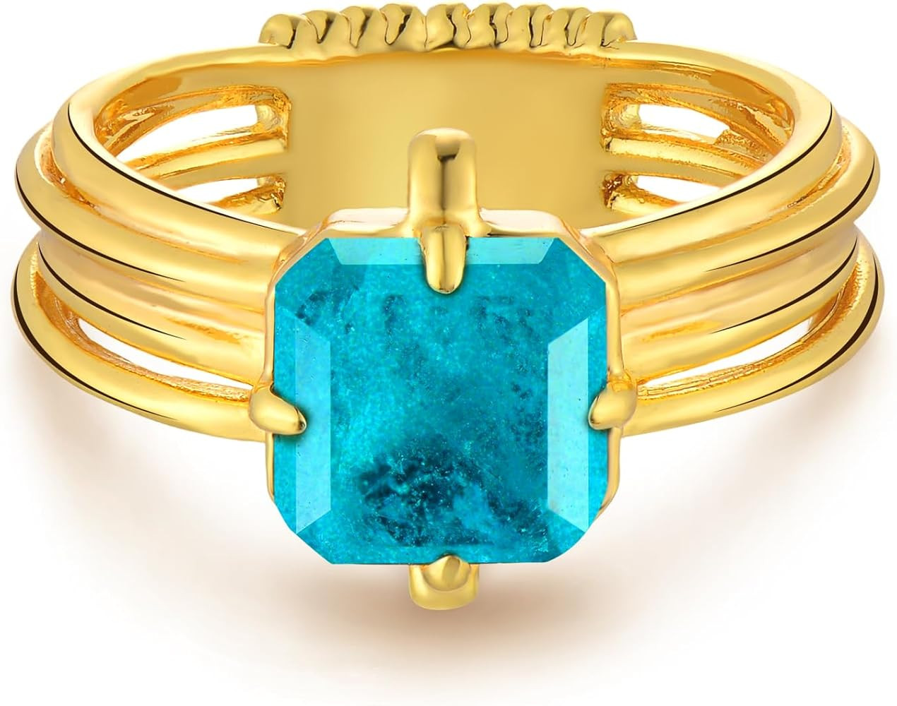 Gold Simulated Emerald/Paraiba Ring for Women Solitaire 8MM Square Cut 14K Gold Plated Minimalist... | Amazon (US)