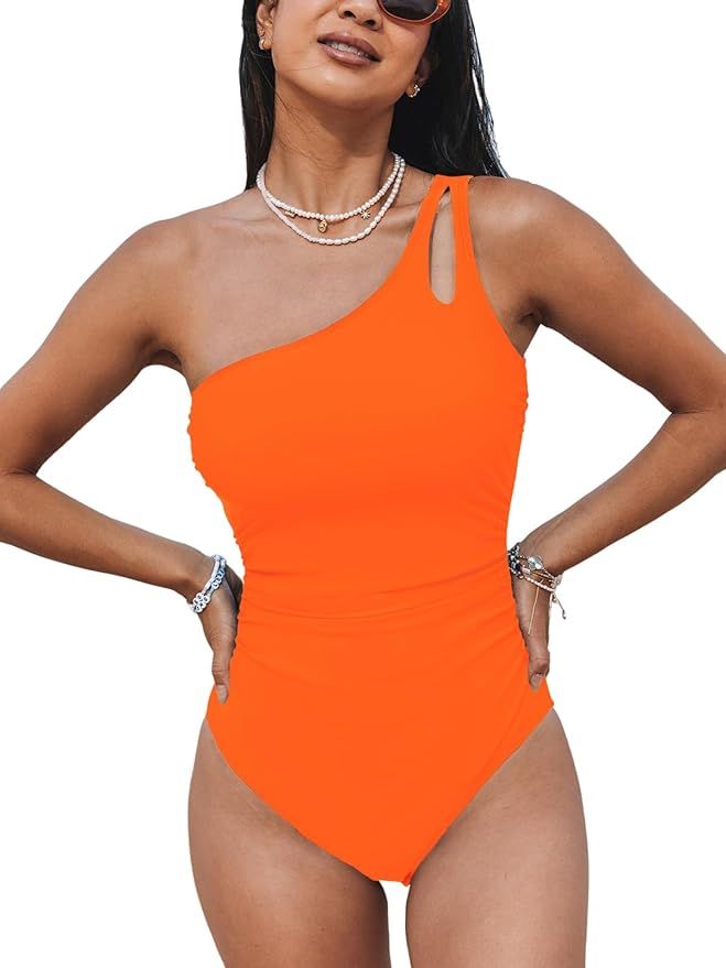 CUPSHE Women's One Piece Swimsuit Tummy Control Bathing Suit One Shoulder Cutout Slimming Swimwea... | Amazon (US)
