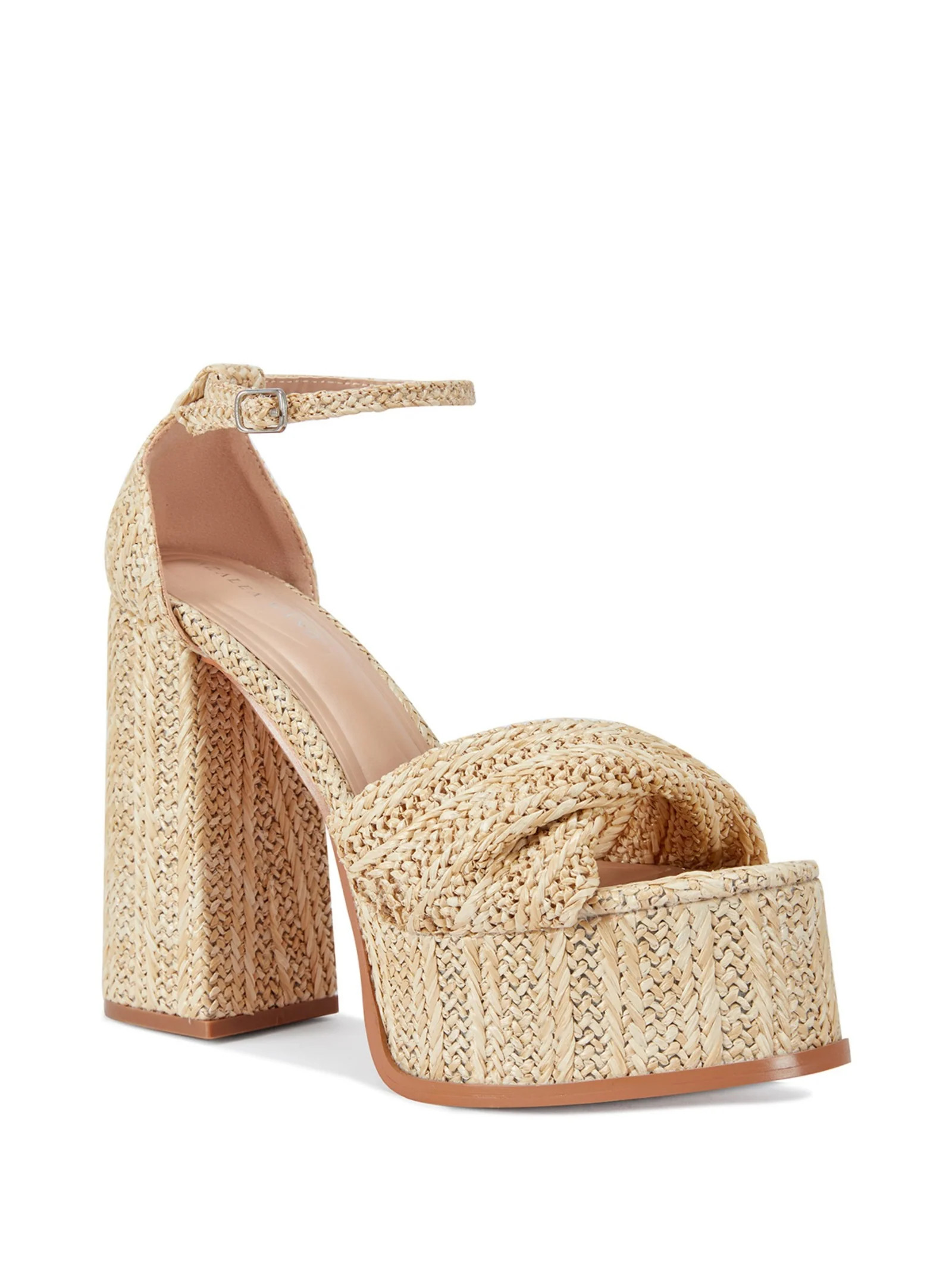 CLARY-BEIGE RAFFIA PLATFORM HEELED SANDAL | Azalea Wang
