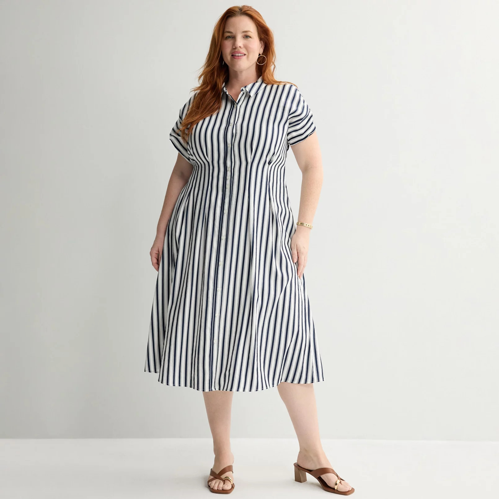 Plus Size Nine West Cinched Waist Midi Shirt Dress | Kohl's