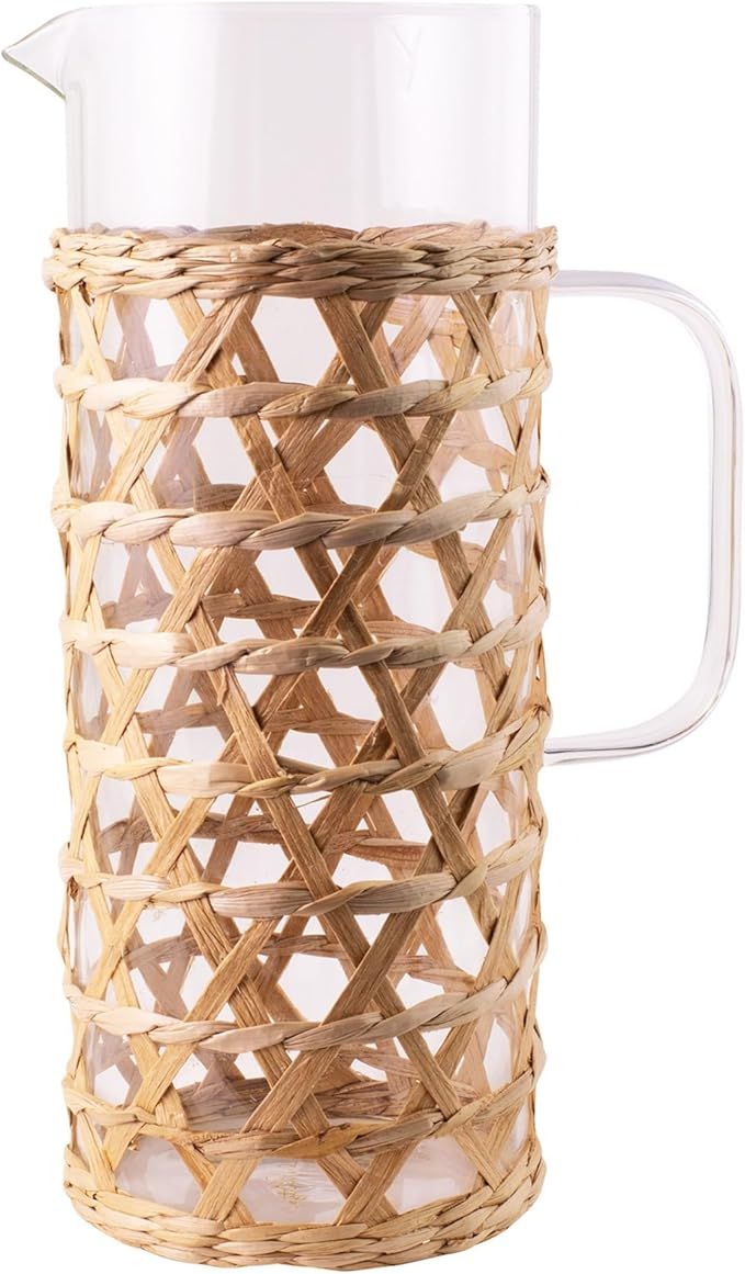 Lilly Pulitzer Drink Pitcher, Glass Pitcher with Handle, Spout and Raffia Covering, Raffia | Amazon (US)