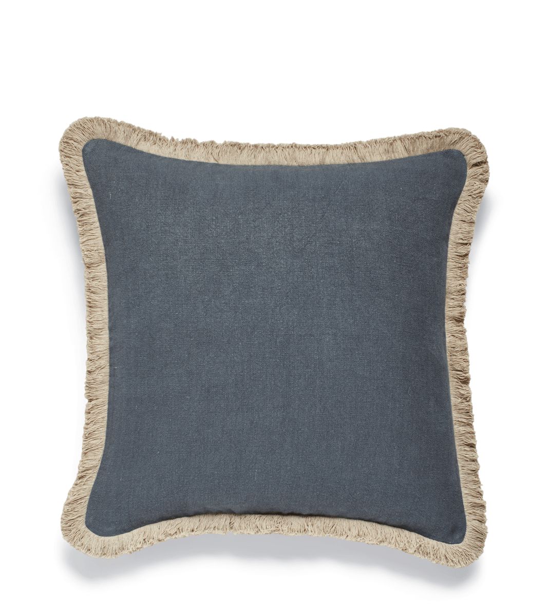 Stonewashed Linen Pillow Cover with Fringing - Petrol | OKA US