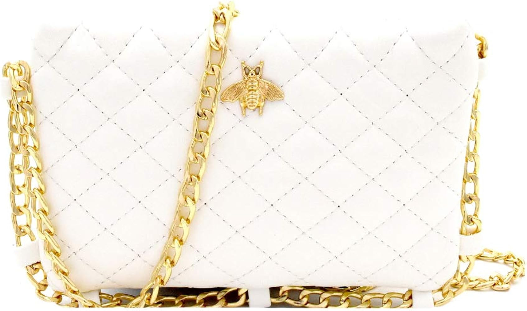 Elegant Bee Charm PU Leather Quilted Small Cellphone Cross Body Bag Chain Clutch for Travel Party | Amazon (US)