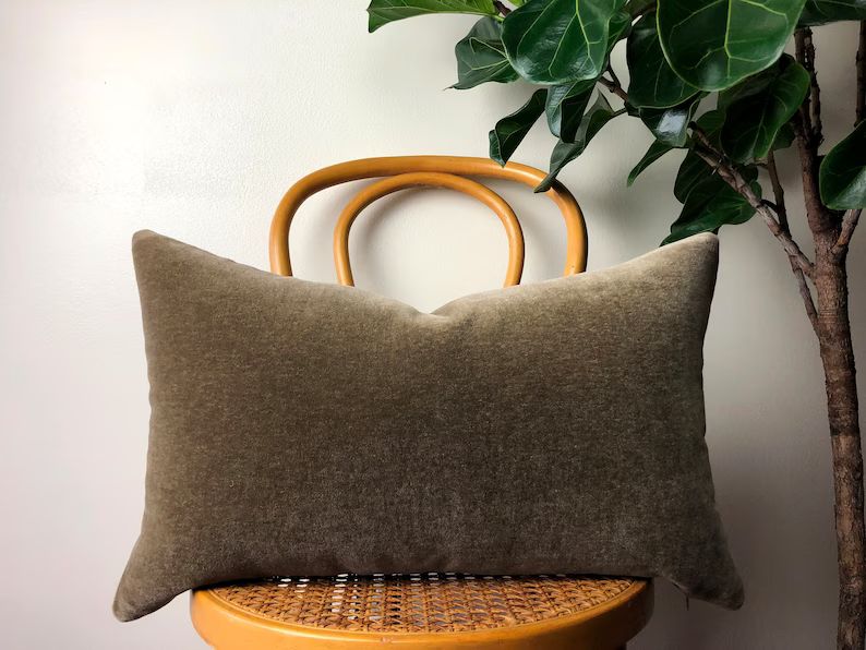 MINK BROWN Mohair Velvet with Belgian Linen Pillow - 12x20 or 14x24 Lumbar | Etsy (US)