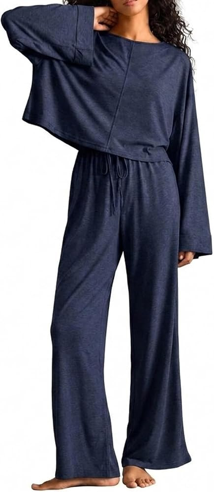 YUNLING Women's 2pcs Pajama Set, Long Sleeve Lounge Top and Wide Leg Pants | Amazon (US)
