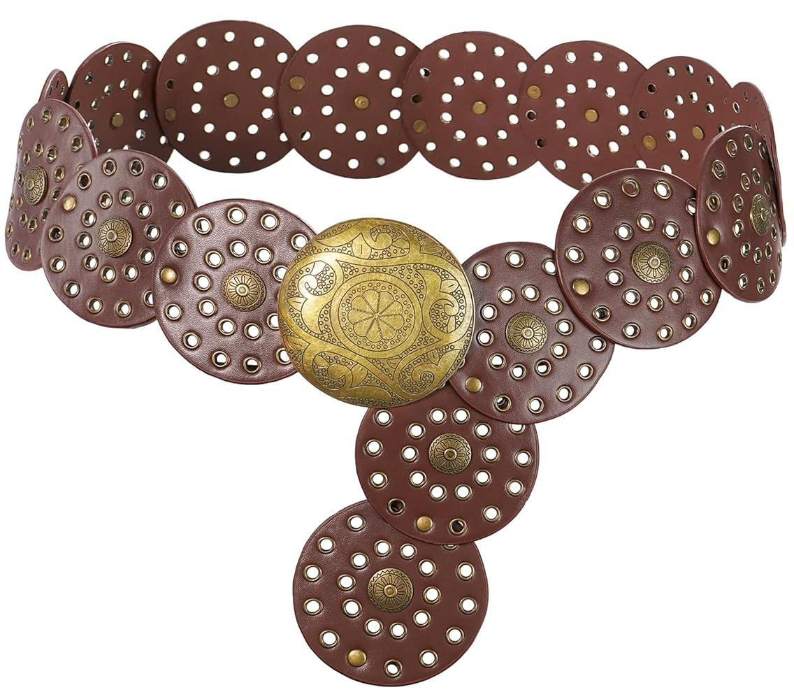 Liutufy Wide Disc Belt for Women Vintage Hollow Boho Leather Belt Western Chunky Waist Belt Cowbo... | Amazon (CA)