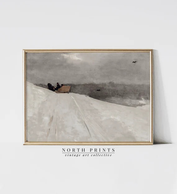 Winter Sleigh Ride Wall Art | Vintage Neutral Holiday Christmas Home Decor | PRINTABLE | 103 | Etsy (US)