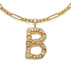 "B" Pearl Initial Talisman Necklace | Sequin
