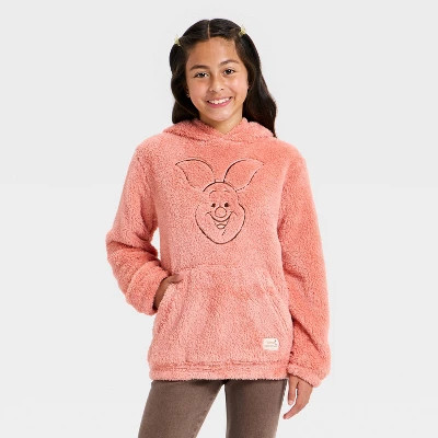 Girls' Winnie the Pooh Piglet Cozy Hooded Sweatshirt - Coral Orange XS | Target