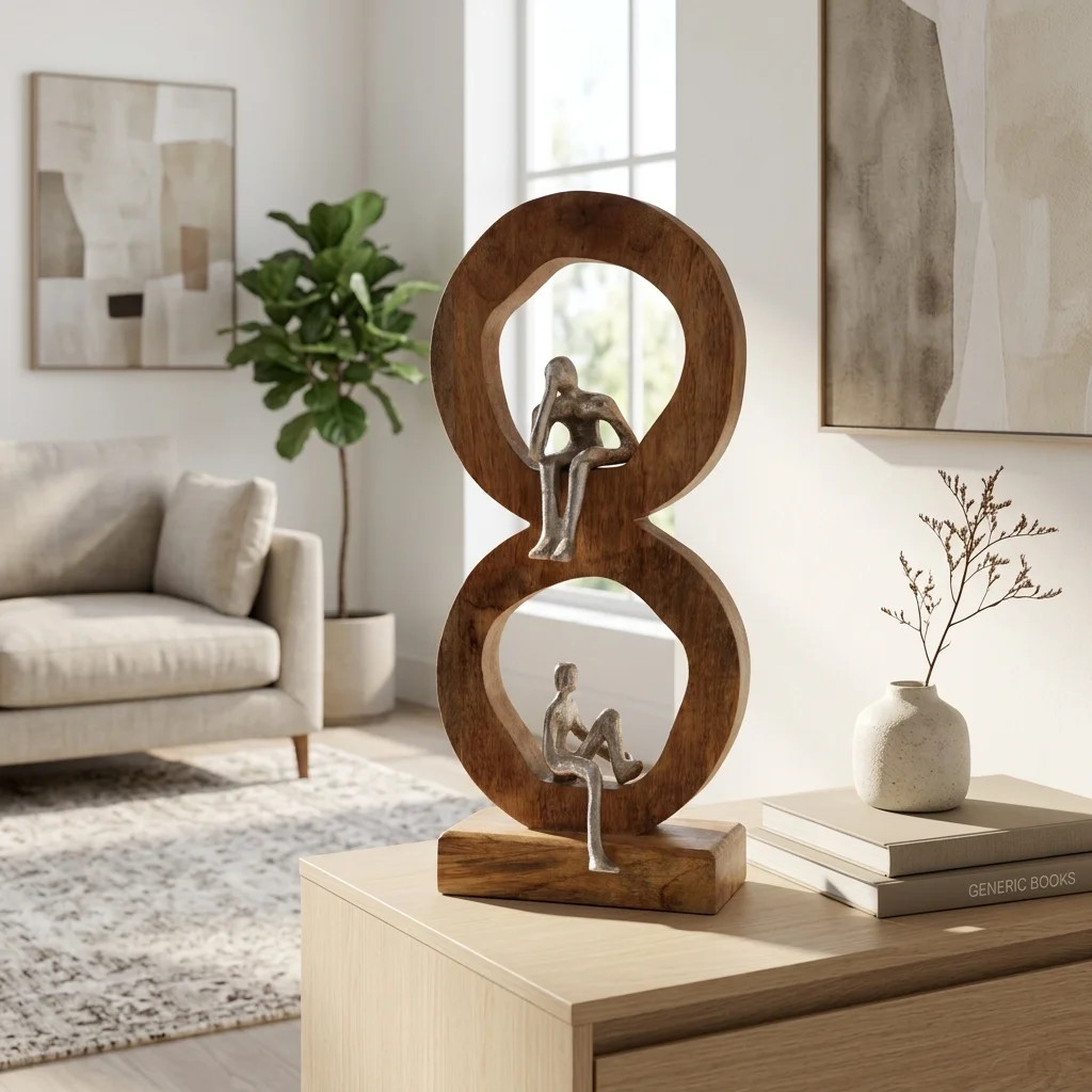 Sculptural Metal Figures In 2 Wooden Rings Object For Tabletop Home Decor - Decorative Artistic A... | Wayfair North America
