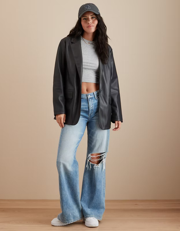 AE Vegan Leather Boyfriend Blazer | American Eagle Outfitters (US & CA)