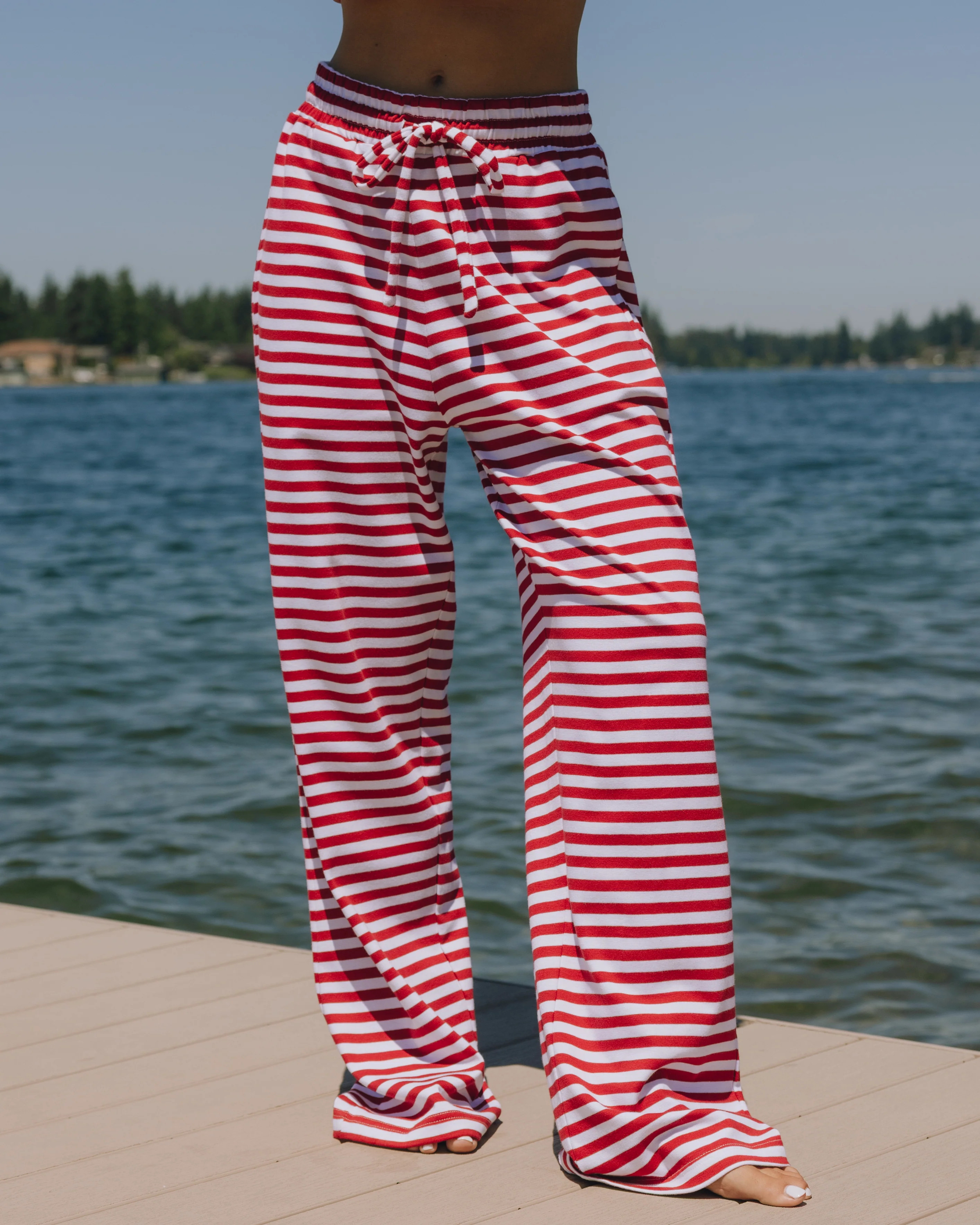 Striped Cotton Pants - Red + Cream Stripe | Daily Drills LLC