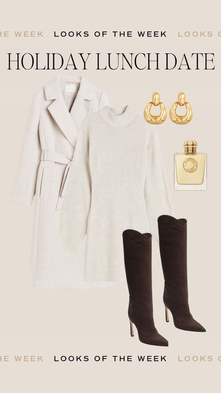 What to wear for a holiday lunch, brunch or party. Love this sweater dress. 