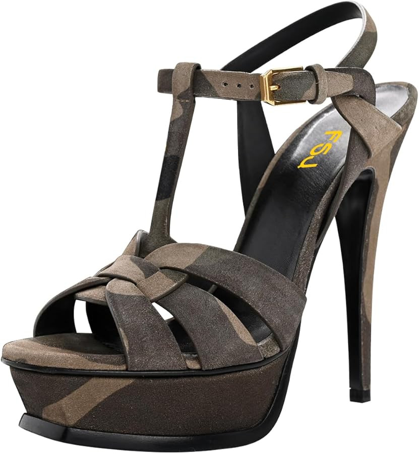 FSJ Women T-Strap Platform Sandals Peep Toe Ankle Strap Stiletto Heels Strappy Wedding Dating Dre... | Amazon (US)