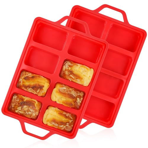 AOTASO 2 Pcs Mini Loaf Pans Silicone, Nonstick Small Bread Pans for Baking, Tiny Meatloaf Pan with Metal Reinforced Frame 8 Cavity (Red) | Amazon (US)