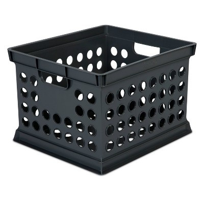 Storage Crate Black - Room Essentials™: Plastic Stackable Utility Bin, Portable with Built-In Handles, 30.6L Capacity | Target