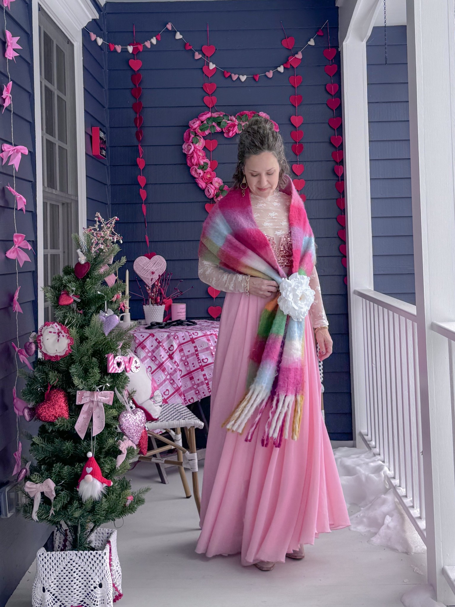 My next Valentine / Fashion Week look! 💗 wearing a lace top, sequin corset over it, maxi tulle skirt, scarf with a fake flower I attached with a pony tail holder. 

#LTKValentine #LTKNYFW #LTKSeasonal