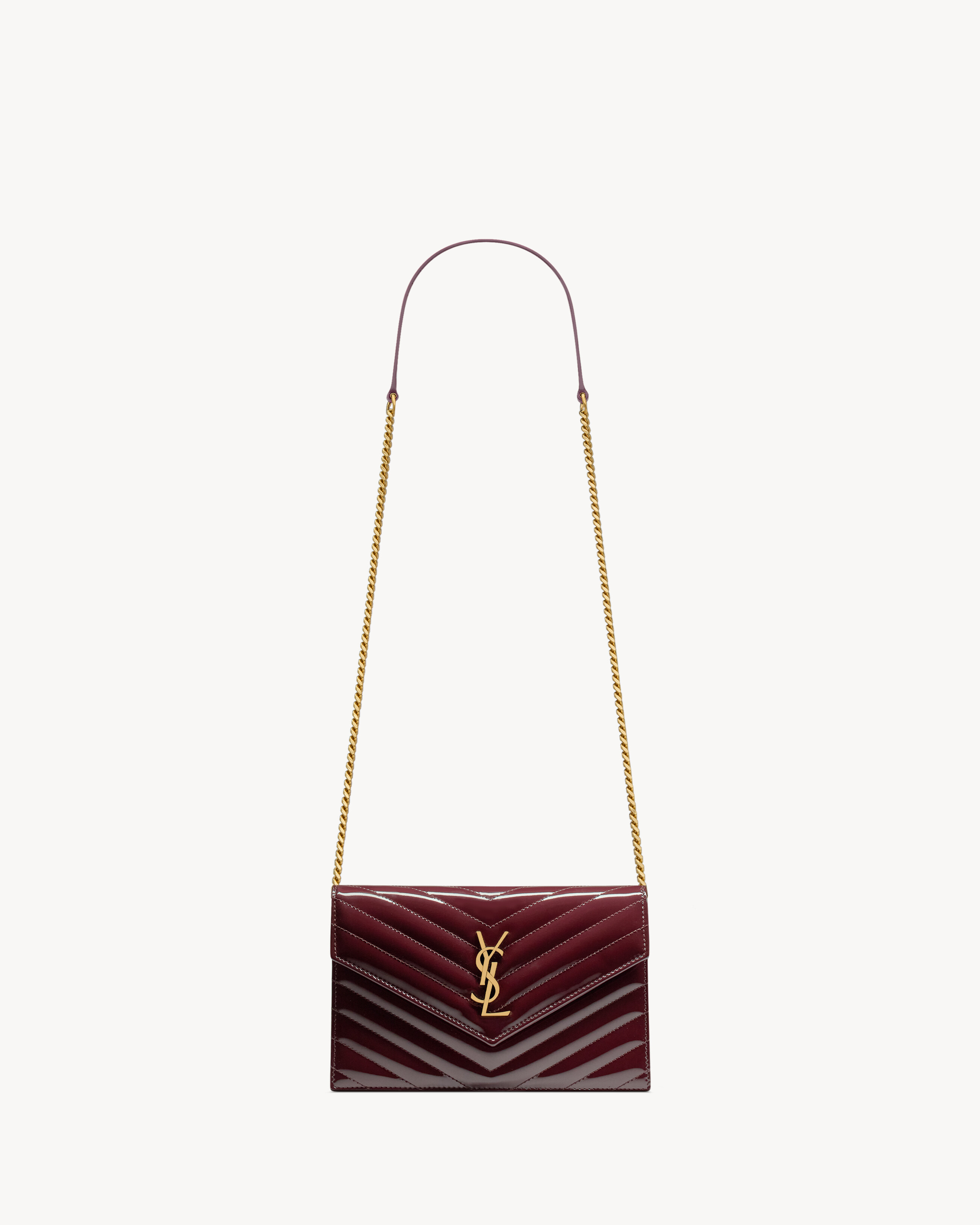 Saint Laurent Cassandre Envelope Chain Wallet In Patent Leather - Bordeaux - Women - One Size | Saint Laurent Inc. (Global)
