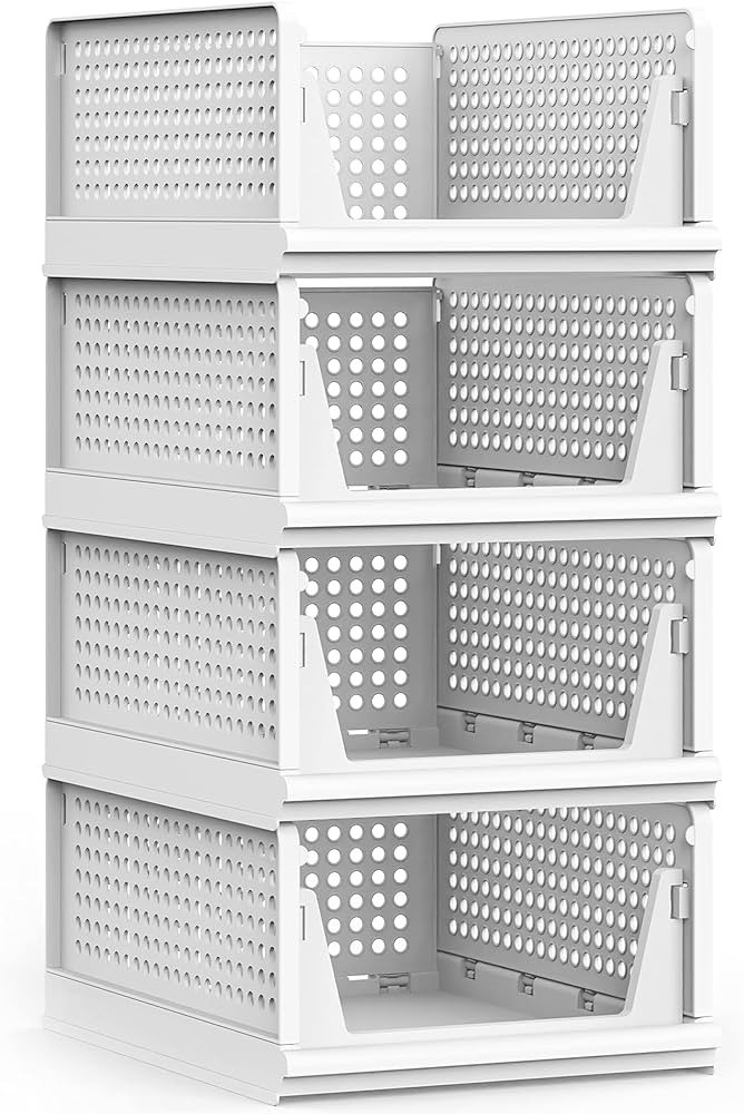 UAK 4 Pack Stackable Plastic Storage Basket for Closet Wardrobe Organizer and Storage Bin Sweater... | Amazon (US)