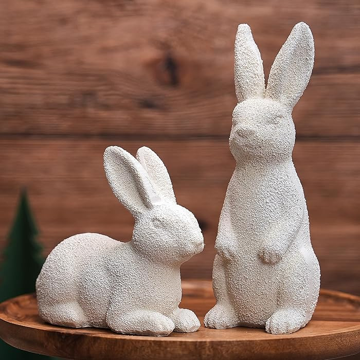 Easter Bunny Figurines, Resin Rabbit Figurines Set of 2, Beige Bunny Statues for Rustic Easter De... | Amazon (US)