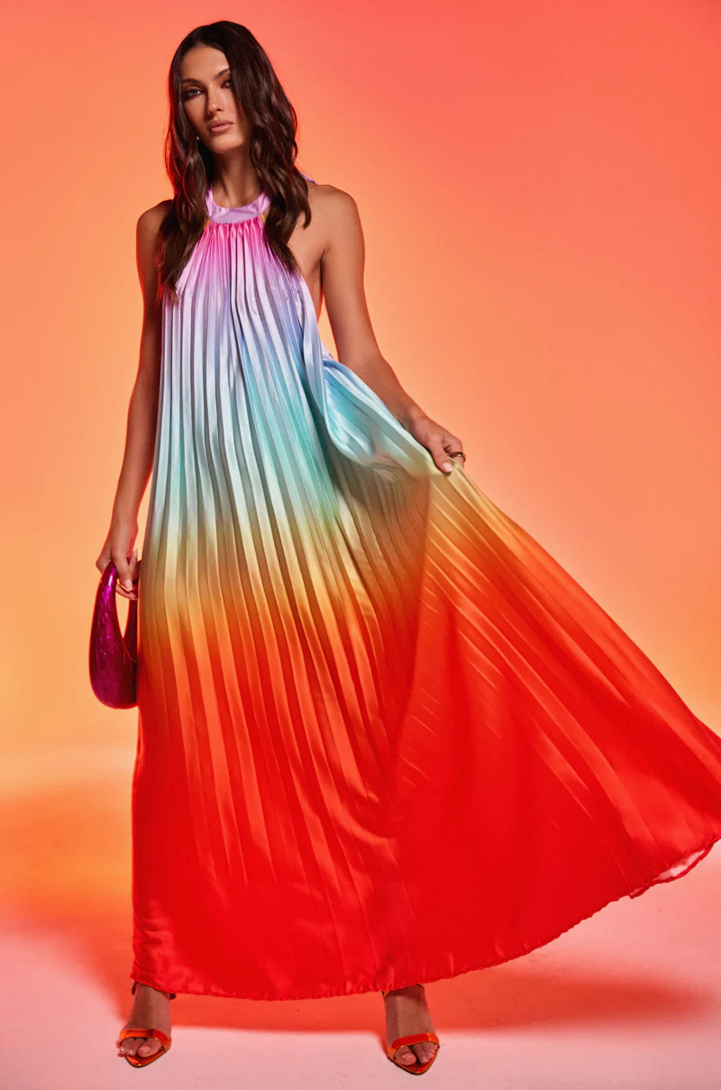 SUNSET PLEATED OMBRE MAXI DRESS | AKIRA