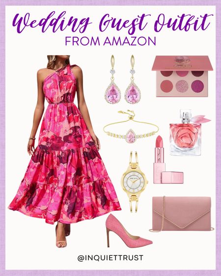 Get this cute and affordable one-shoulder pink floral dress in time for wedding season! Pair it with these beautiful pink pumps, stylish gold watch, pink accessories and you're good to go!
#outfitidea #summerfashion #formalwear #amazonfinds

#LTKSeasonal #LTKShoeCrush #LTKStyleTip