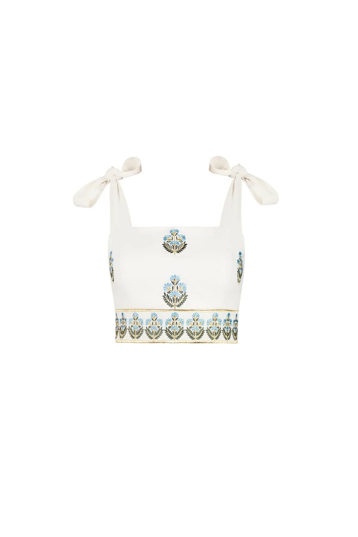 Begum Crop Top in Off White & Blue | Over The Moon