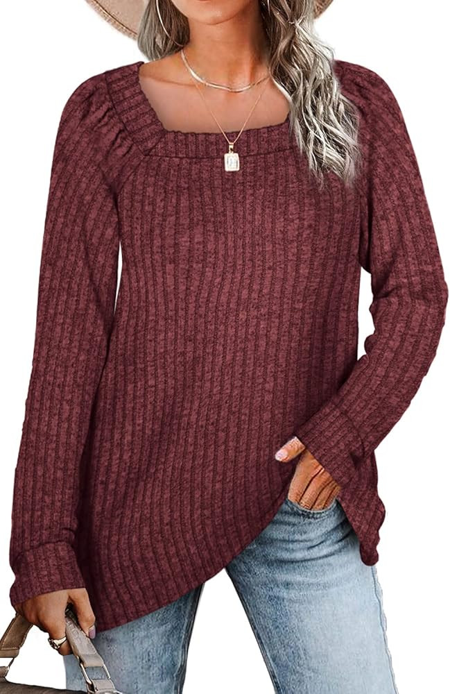 Amazon.com: Long Sleeve Shirts for Women Loose Fit Tunic Sweaters Red M : Clothing, Shoes & Jewel... | Amazon (US)