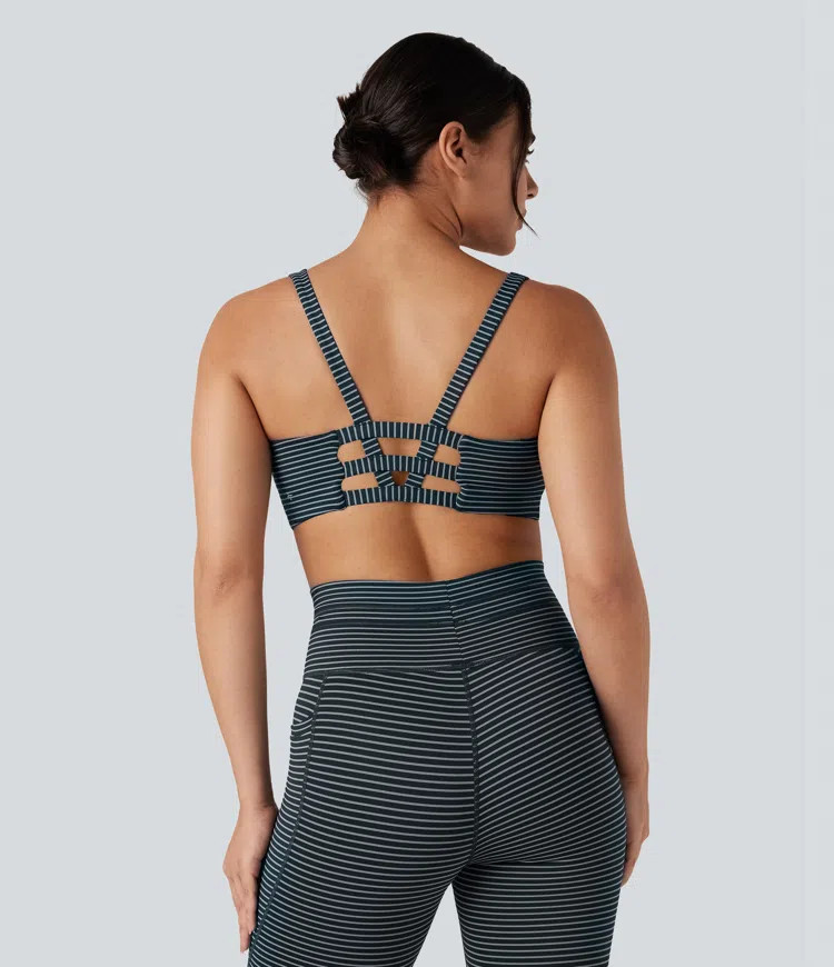 Women’s Low Support U Neck Cut Out Stripe Yoga Sports Bra - Halara | HALARA