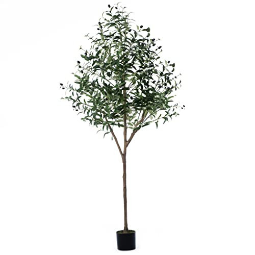 Howngyesimu 6FT Artificial Olive Tree Tall Fake Potted Olive Silk Tree with Planter Large Faux Olive Branches and Fruits Artificial Tree for Modern Home Office Living Room Floor Decor Indoor | Amazon (US)