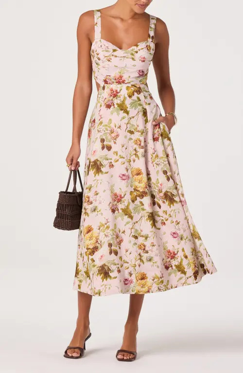 ASTR the Label Ciana Floral Tie Strap Dress in Pink Green Bloom at Nordstrom, Size Medium | Nordstrom