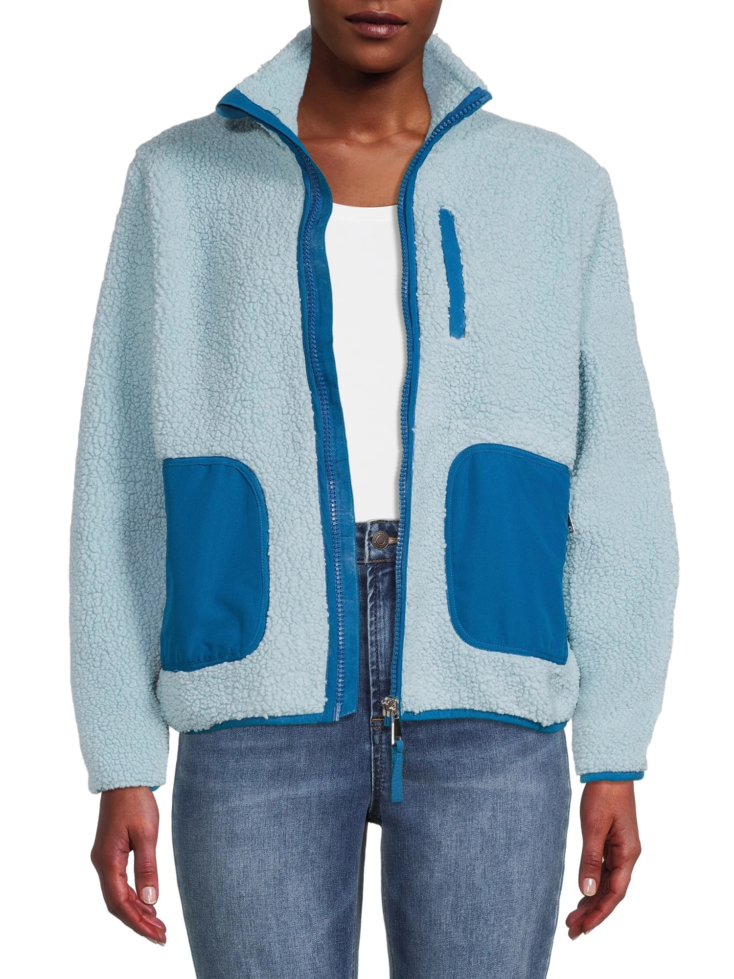 Time and Tru Women’s and Plus Full Zip Faux Sherpa Jacket - Walmart.com | Walmart (US)