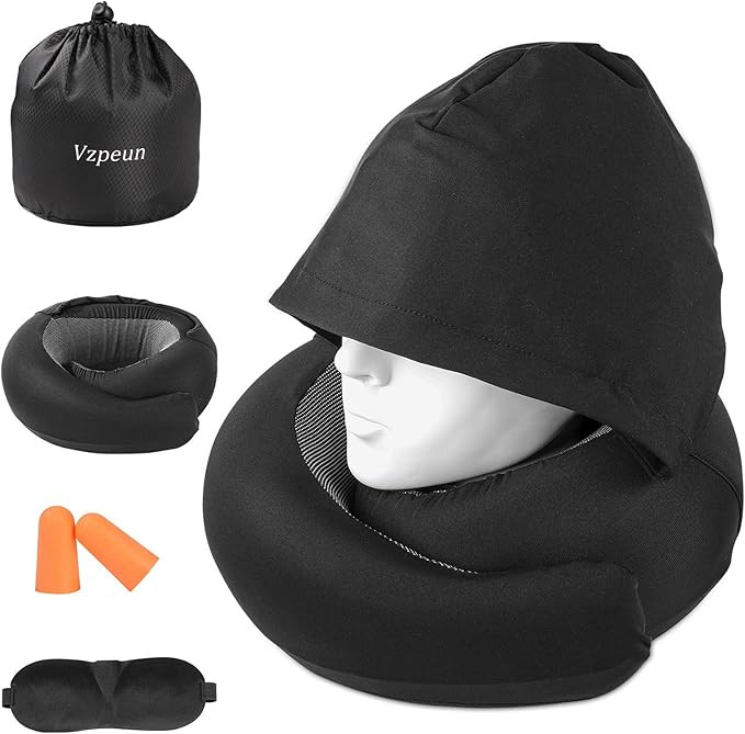 Travel Pillow - Hooded Neck Pillow Airplane, Memory Foam Pillow for Plane, Office, Cars Sleeping,... | Amazon (US)