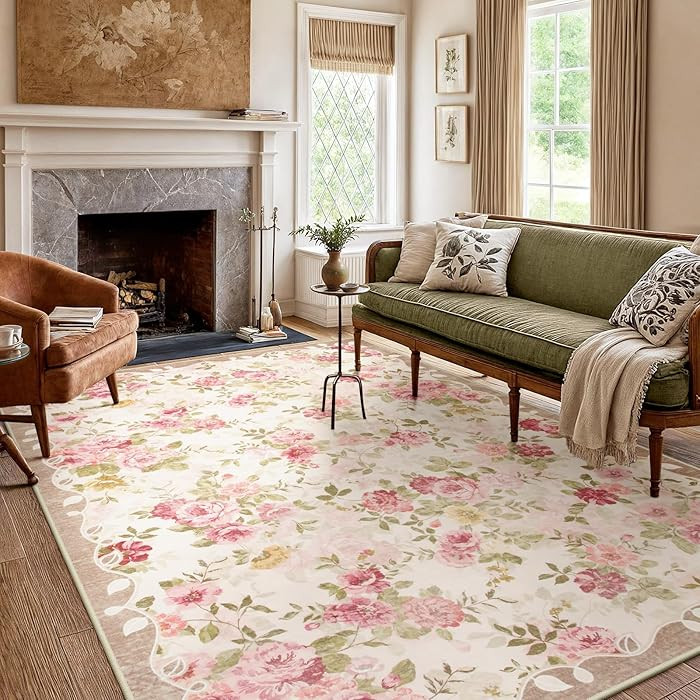 Lahome Floral Washable Rugs 5x7,Rugs for Living Room Boho Area Rug,Vintage Rugs for Bedroom Girls... | Amazon (US)