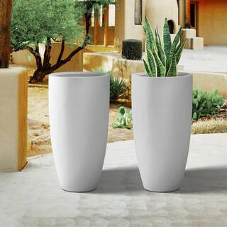 24 in. H Concrete Tall Solid White Planter (Set of 2), Large Outdoor Modern Tapered Flower Pot for Garden | The Home Depot